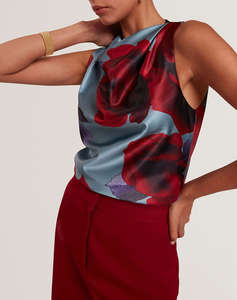 TED BAKER HARPLYN Print Sleeveless Drape Neck Top