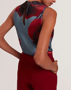 TED BAKER HARPLYN Print Sleeveless Drape Neck Top