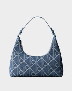 CALVIN KLEIN JEANS EMBLEM AOP DENIM SHOULDER BAG