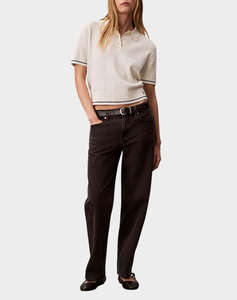 CALVIN KLEIN JEANS SS WOVEN LABEL CROPPED CABLE SWE