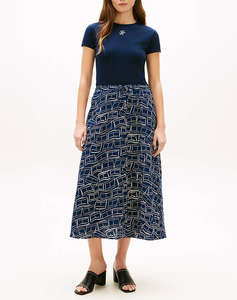 TOMMY HILFIGER ESS LINEN FLARE MIDI SKIRT