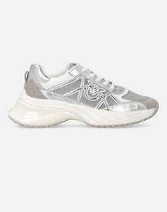 PINKO SHOES ARIEL 33 - SNEAKER LAMINATED CALF LEATHER/NET/COW SUEDE SILVER