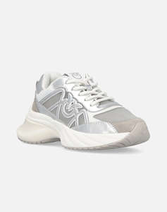 PINKO SHOES ARIEL 33 - SNEAKER LAMINATED CALF LEATHER/NET/COW SUEDE SILVER