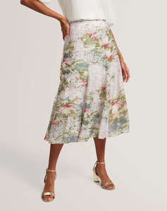 TED BAKER LAYDA Printed Midi Skirt With Diagonal Seam De