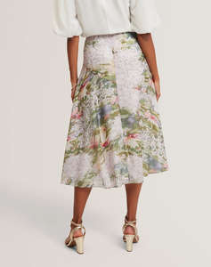 TED BAKER LAYDA Printed Midi Skirt With Diagonal Seam De