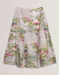 TED BAKER LAYDA Printed Midi Skirt With Diagonal Seam De