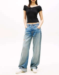 TOMMY JEANS TJW SLIM OFF SHOULDER RIB SS TOP