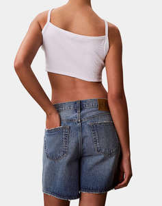 CALVIN KLEIN JEANS SL WOVEN LABEL 2X2 BABY RIB CROP