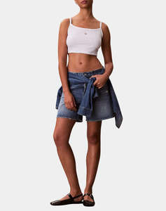 CALVIN KLEIN JEANS SL WOVEN LABEL 2X2 BABY RIB CROP