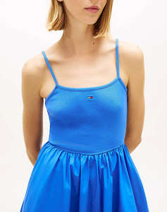TOMMY JEANS TJW RIB POPLIN MIX STRAPPY DRESS