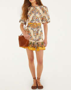 FARM RIO HILO STRIPES SAND MINI DRESS-HILO STRIPES SAND