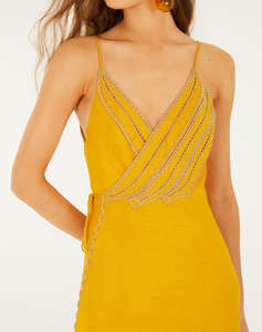 FARM RIO YELLOW BANANAS MAXI WRAP DRESS-YELLOW