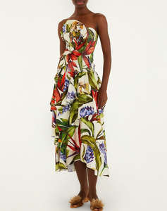 FARM RIO FLORART SAND STRAPLESS MAXI DRESS-FLORART SAND