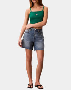 CALVIN KLEIN JEANS SL WOVEN LABEL 2X2 BABY RIB CROP