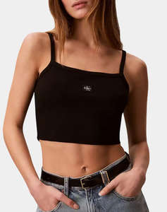 CALVIN KLEIN JEANS SL WOVEN LABEL 2X2 BABY RIB CROP