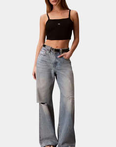 CALVIN KLEIN JEANS SL WOVEN LABEL 2X2 BABY RIB CROP