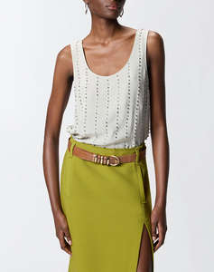 PINKO TESSA TOP FLUIDO RICAMO GESSAT