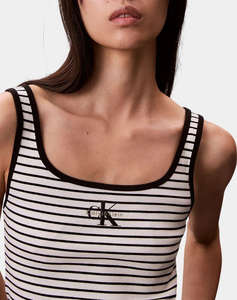 CALVIN KLEIN JEANS STRIPED MONOLOGO SCOOP NK RIB TA