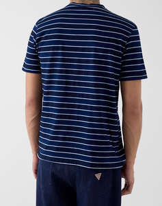 GUESS CN SS INDIGO STRIPES EMBRO TEE BLOUSE MENS