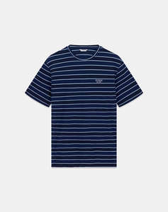 GUESS CN SS INDIGO STRIPES EMBRO TEE BLOUSE MENS