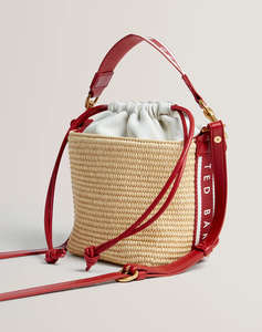 TED BAKER RAFFYNA Webbing Detail Raffia Small Bucket Bag