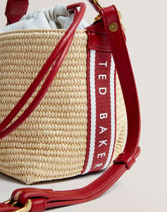 TED BAKER RAFFYNA Webbing Detail Raffia Small Bucket Bag