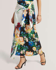 TED BAKER ALLMIA Floral Print Knot Detail Wrap Midi Skirt