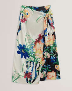 TED BAKER ALLMIA Floral Print Knot Detail Wrap Midi Skirt