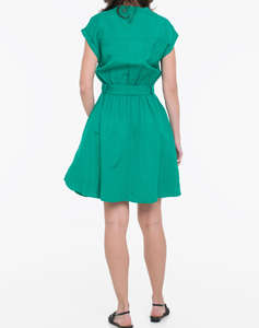 TOMMY HILFIGER VIS/LINEN BELTED KNEE SS DRESS