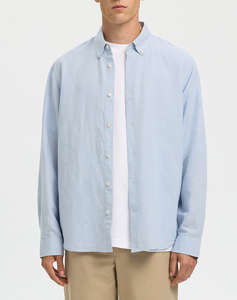 SELECTED SLMREGCLAUS CLAY LINENBLEND LS SHT NOOS