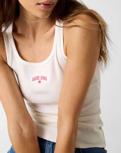 GUESS JEANS GJ RIB EMBRO TANK TOP WOMENS BLOUSE