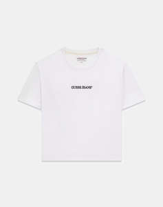 GUESS JEANS GJ SS CN BOXY EMBRO LOGO TEE WOMENS BLOUSE