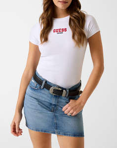 GUESS JEANS GJ SS CN SLIM RIB EMB TEE WOMENS BLOUSE
