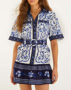 FARM RIO PORCELAIN GARDEN OFF-WHITE MINI DRESS-PORCELAIN GARDEN OFF-WHITE