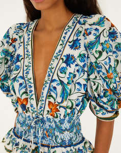 FARM RIO FLORA TILE OFF-WHITE BLOUSE-FLORA TILE OFF-WHITE