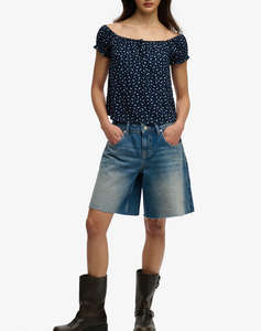 SUPERDRY D3 OVIN SS 1/2 BUTTON WOVEN TOP WOMENS BLOUSE
