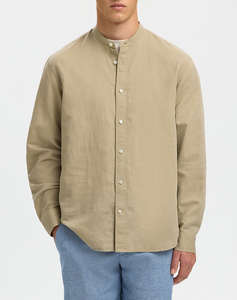 SELECTED SLMREGCLAY LINENBLEND LS SHIRT BAND NOOS