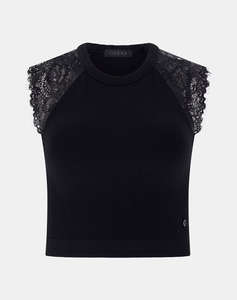 GUESS MILLIE SEAMLESS LACE SWTR TOP WOMENS BLOUSE