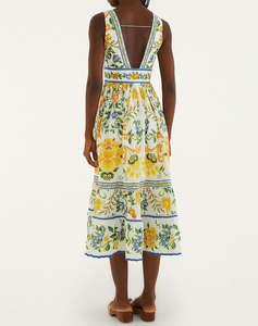 FARM RIO EMILY FLORAL TAPESTRY OFF-WHITE MIDI DRESS-EMILY FLORAL TAPESTRY OFF-WHITE