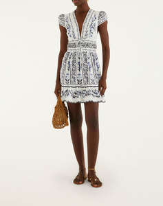 FARM RIO FLOWERS ARCH OFF-WHITE MINI DRESS-FLOWERS ARCH OFF-WHITE
