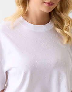 GUESS SS RHINESTONE CROP OS TEE WOMENS BLOUSE
