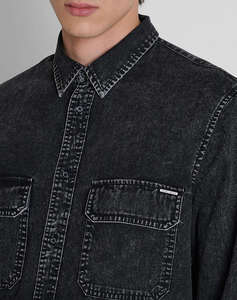 ANTONY MORATO MMSL00806FA700173 MIN OF 4 SHIRT LONG SLEEVES DALLAS REGULAR FIT IN WASHED DENIM COTTON WITH LOGO MEETAL PLAQUETTE ΠΟΥΚΑΜΙΣΟ ΑΝΔΡΙΚΟ