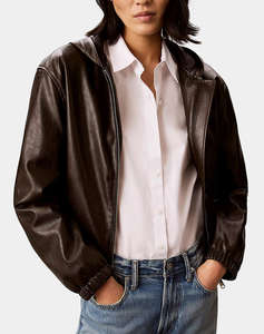 CALVIN KLEIN JEANS CROPPED HOODED FAUX LEATHER JACK