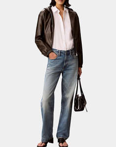 CALVIN KLEIN JEANS CROPPED HOODED FAUX LEATHER JACK