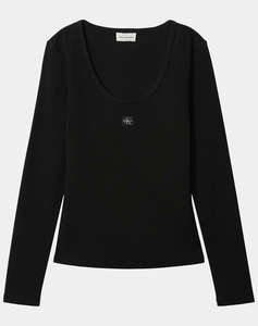 CALVIN KLEIN JEANS LS WOVEN LABEL 2X2 RIB SCOOP NEC
