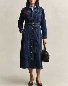 GANT РОКЛЯ BELTED DENIM MIDI DRESS
