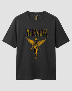 ANTONY MORATO MMKS02717FA100240 T-SHIRT RELAXED FIT IN JERSEY COTTON FABRIC WITH FLOCK PRINT ON FRONT NIRVANA БЛУЗА ЗА МЪЖЕ