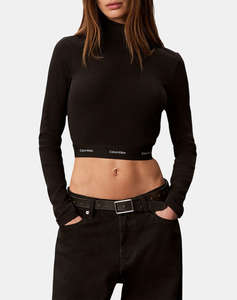 CALVIN KLEIN JEANS LS 2X2 BABY RIB CROP LOGO TNECK