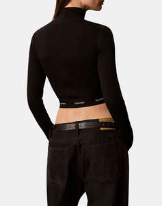 CALVIN KLEIN JEANS LS 2X2 BABY RIB CROP LOGO TNECK