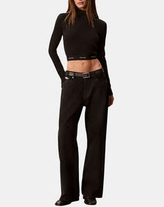 CALVIN KLEIN JEANS LS 2X2 BABY RIB CROP LOGO TNECK
